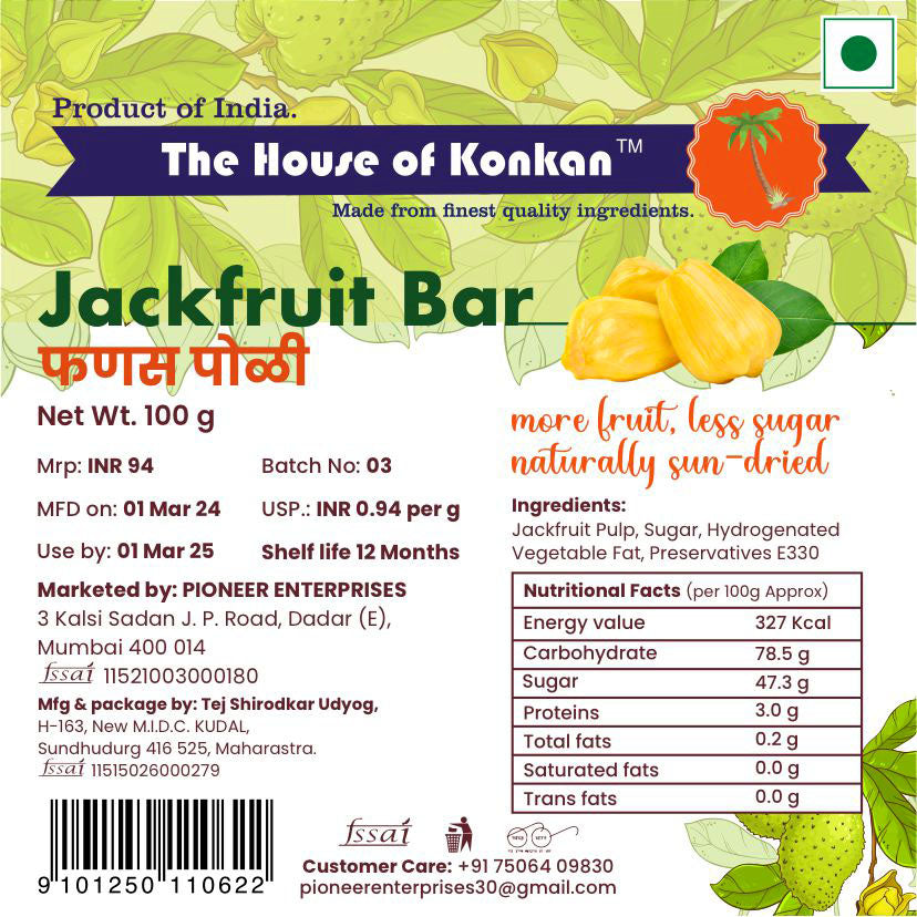 THOK Jackfruit Bar (Phanas Poli) 100g - Pack of 3