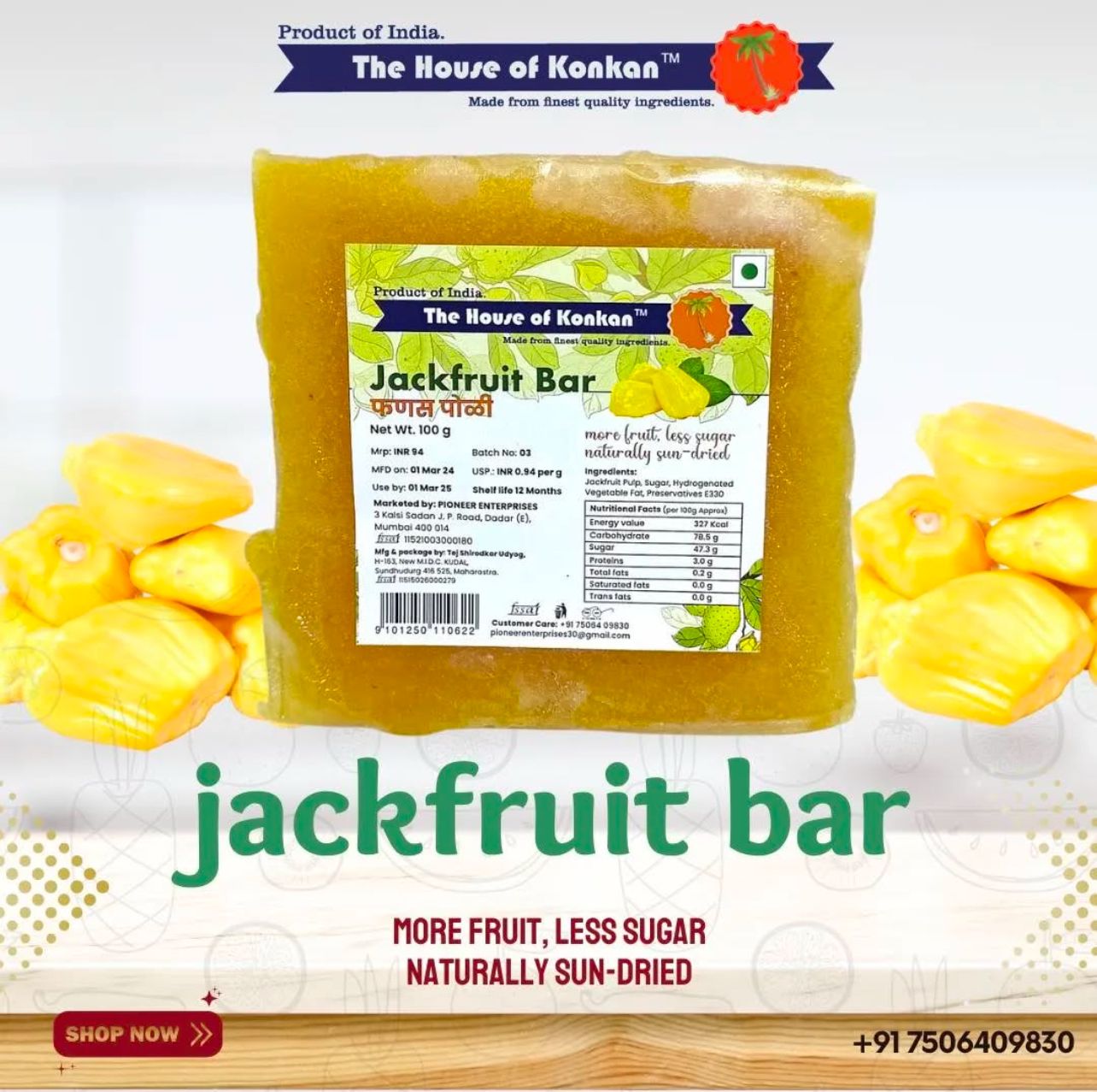 THOK Jackfruit Bar (Phanas Poli) 100g - Pack of 3